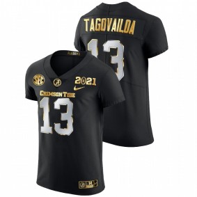 Men's Alabama Crimson Tide Tua Tagovailoa Black 2021 National Championship Golden Edition Jersey