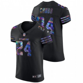 Men's Cleveland Browns Nick Chubb Black Golden Edition Holographic Vapor Elite Jersey