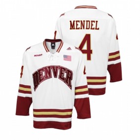 Men's Denver Pioneers Griffin Mendel #4 White College Hockey Premier Jersey