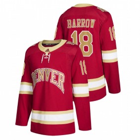 Men's Denver Pioneers Ryan Barrow #18 Red College Hockey Road Jersey