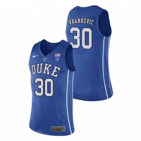 Men's Duke Blue Devils College Basketball #30 Royal Antonio Vrankovic Authentic Performace Jersey