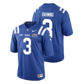 Male Duke Blue Devils College Football #3 T.J. Rahming Royal 2018 Independence Bowl Game Jersey