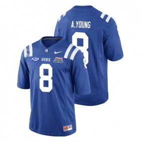 Male Duke Blue Devils College Football #8 Aaron Young Royal 2018 Independence Bowl Game Jersey