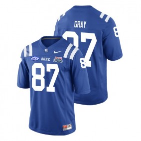 Male Duke Blue Devils College Football #87 Noah Gray Royal 2018 Independence Bowl Game Jersey