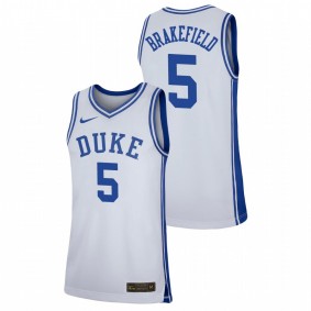 Men's Duke Blue Devils #5 White Jaemyn Brakefield Basketball Nike Replica Jersey