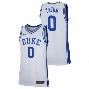 Men's Duke Blue Devils #0 White Jayson Tatum Basketball Nike Replica Jersey