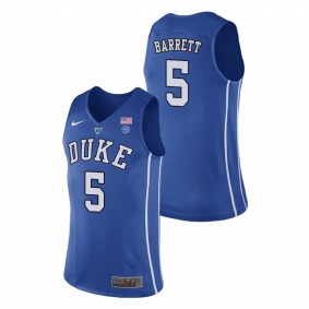 Men's Duke Blue Devils College Basketball #5 Royal RJ Barrett Authentic Performace Jersey