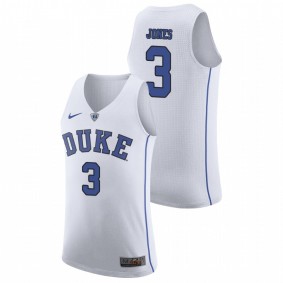 Men's Duke Blue Devils College Basketball #3 White Tre Jones Authentic March Madness Jersey