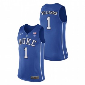 Men's Duke Blue Devils College Basketball #1 Royal Zion Williamson Authentic Performace Jersey