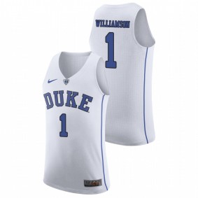 Men's Duke Blue Devils College Basketball #1 White Zion Williamson Authentic March Madness Jersey