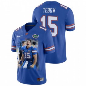 Men's Florida Gators Tim Tebow Royal Player Portrait Win the Heisman Trophy Jersey