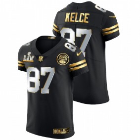 Men's Kansas City Chiefs Travis Kelce Black Super Bowl LV Golden Elite Jersey