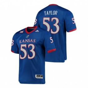 Men's Kansas Jayhawks Caleb Taylor Royal Premier Football Jersey