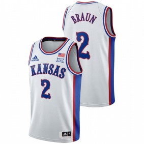 Men's Kansas Jayhawks Christian Braun White College Basketball 1990s Throwback Jersey