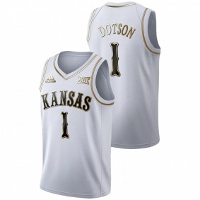 Men's Kansas Jayhawks Devon Dotson #1 White Golden Edition Limited Jersey