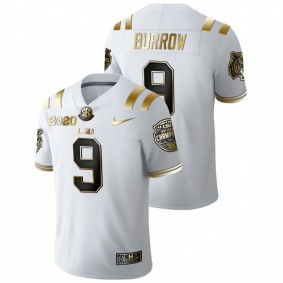 Men's LSU Tigers Joe Burrow White Golden Edition 2020 National Champions Jersey