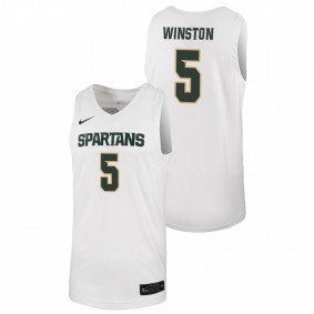 Men's Michigan State Spartans 2019-20 #5 White Cassius Winston College Basketball Replica Jersey