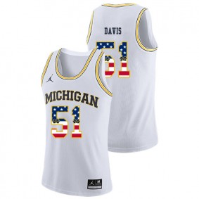 Male Michigan Wolverines College Basketball Jordan Brand #51 White Austin Davis USA Flag Jersey