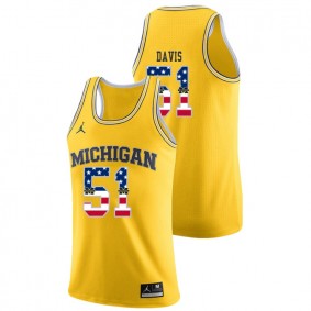 Male Michigan Wolverines College Basketball Jordan Brand #51 Yellow Austin Davis USA Flag Jersey