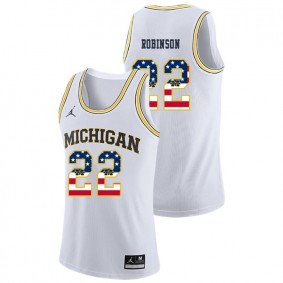 Male Michigan Wolverines College Basketball Jordan Brand #22 White Duncan Robinson USA Flag Jersey