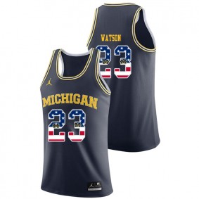 Male Michigan Wolverines College Basketball Jordan Brand #23 Navy Ibi Watson USA Flag Jersey