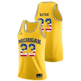 Male Michigan Wolverines College Basketball Jordan Brand #23 Yellow Ibi Watson USA Flag Jersey