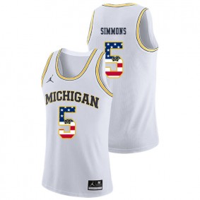 Male Michigan Wolverines College Basketball Jordan Brand #5 White Jaaron Simmons USA Flag Jersey