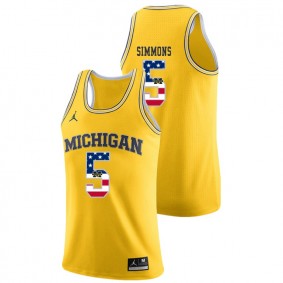 Male Michigan Wolverines College Basketball Jordan Brand #5 Yellow Jaaron Simmons USA Flag Jersey