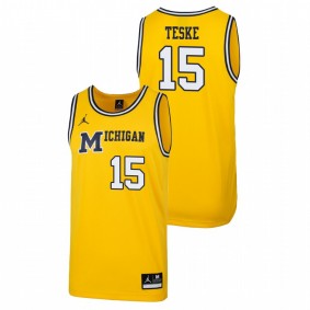 Men's Michigan Wolverines 1989 Throwback College Basketball #15 Maize Jon Teske Replica Jersey