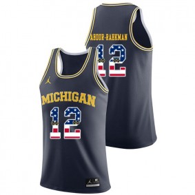 Male Michigan Wolverines College Basketball Jordan Brand #12 Navy Muhammad-Ali Abdur-Rahkman USA Flag Jersey