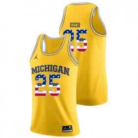 Male Michigan Wolverines College Basketball Jordan Brand #25 Yellow Naji Ozeir USA Flag Jersey