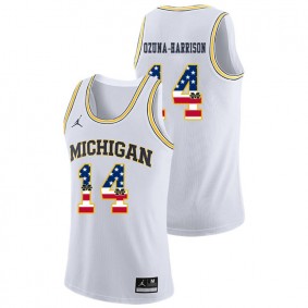 Male Michigan Wolverines College Basketball Jordan Brand #14 White Rico Ozuna-Harrison USA Flag Jersey