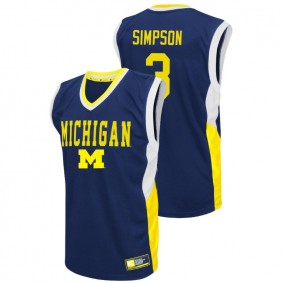 Male Michigan Wolverines College Basketball #3 Blue Zavier Simpson Fadeaway Jersey