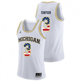 Male Michigan Wolverines College Basketball Jordan Brand #3 White Zavier Simpson USA Flag Jersey