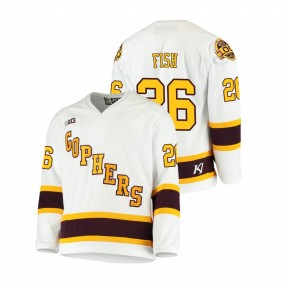 Men's Minnesota Golden Gophers Carl Fish #26 White 2021 Big Ten Hockey Tournament Champions Throwback Jersey