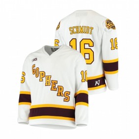 Men's Minnesota Golden Gophers Colin Schmidt #16 White 2021 Big Ten Hockey Tournament Champions Throwback Jersey