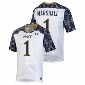 Men's Navy Midshipmen John Marshall #1 White Special Game Football Jersey