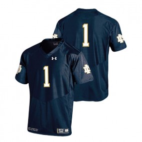 Male Notre Dame Fighting Irish Under Armour #1 Navy Alumni Football Game Authentic Performance Jersey