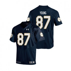 Male Notre Dame Fighting Irish Under Armour #87 Navy Michael Young College Football Replica Jersey