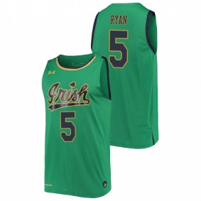 Men's Notre Dame Fighting Irish 2019-20 #5 Kelly Green Cormac Ryan College Basketball Replica Jersey