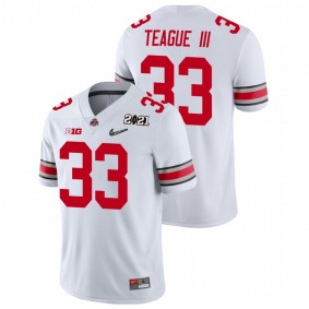 Men's Ohio State Buckeyes Master Teague III White 2021 National Championship Jersey