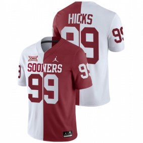 Men's Oklahoma Sooners Marcus Hicks White Crimson Split Jersey