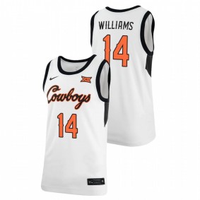 Men's OKLAHOMA STATE COWBOYS 2021 #14 White Bryce Williams Retro Replica Basketball Jersey