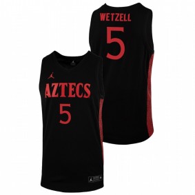 Men's San Diego State Aztecs 2019-20 #5 Black Yanni Wetzell College Baketball Replica Jersey