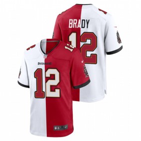 Men's Tampa Bay Buccaneers Tom Brady #12 Red White Split Two Tone Jersey