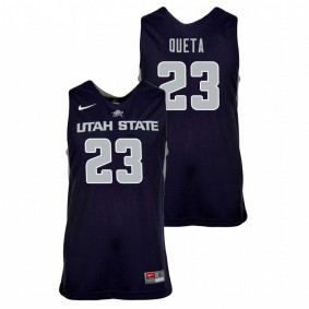 Men's Utah State Aggies College Basketball #23 Navy Blue Neemias Queta Replica Jersey