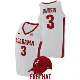 Alabama Crimson Tide JD Davison 2021-22 White College Basketball Free Hat Men Jersey