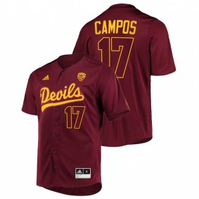 Ryan Campos Arizona State Sun Devils #17 College Baseball Men Maroon Jersey Button-Up