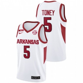 Au'Diese Toney #5 White Arkansas Razorbacks 2022 SEC College Basketball Jersey