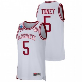 Au'Diese Toney #5 White Arkansas Razorbacks Retro Basketball 2022 NCAA March Madness Jersey